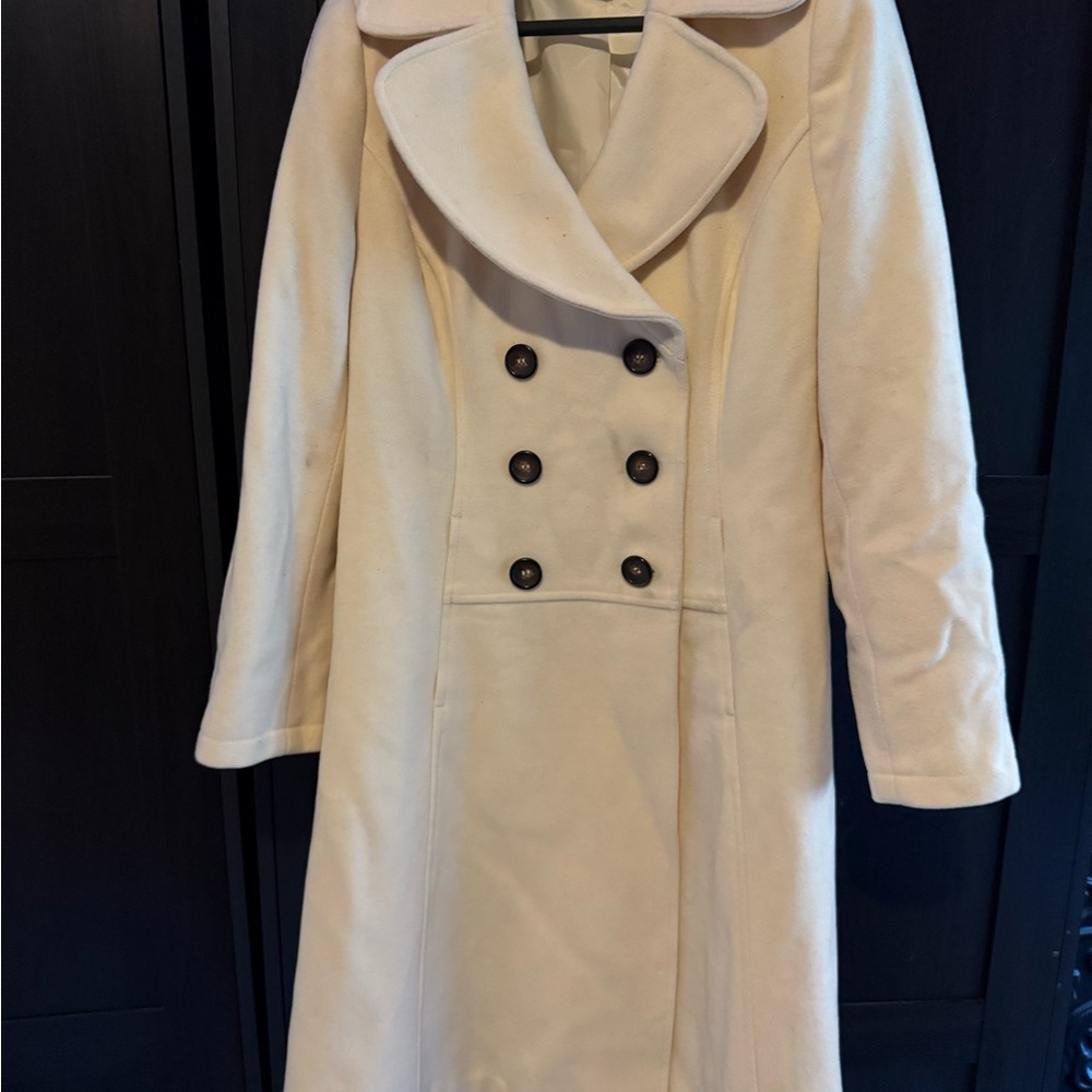 Chadwicks Elegant Cream Double-Breasted Women's Wool Knee Length Coat